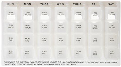 7 Day Pill Dispenser Tablet Box Organiser. 4 Compartments per Day, Breakfast, Lunch, Dinner and Bedtime. for those who take many Tablets on a Daily Basis. Easy Medication Management & Organisation