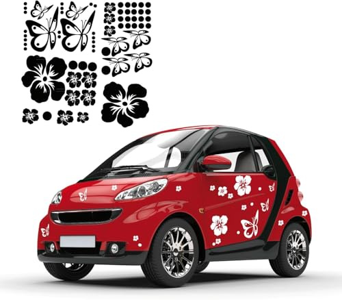 Klebe-X Schmetterlinge - Hibiskus Blumen Autotattoo Set Autoaufkleber| XXL 66 Teile | A00129
