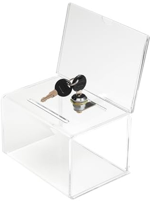 Deflecto Lockable Suggestion Box with Sign Holder, Ballot Box | Secure collection box for suggestions, business cards, raffle tickets or donations. Includes sign holder.