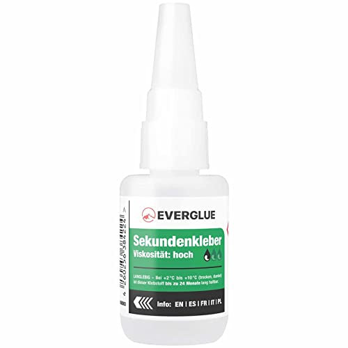 EVERGLUE Sekundenkleber dickflüssig für präzises Kleben und schnelle Reparaturen - extra stark schnelltrocknend und flüssig ohne Nachtropfen Sekundenkleber hochviskos 20g lange haltbarkeit