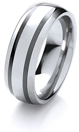 Theia Ehering für Herren Nickelfrei Wolfram & Keramik - Hochglanzpoliert Doppelstreifen - 8mm - Größe 62 (19.7)