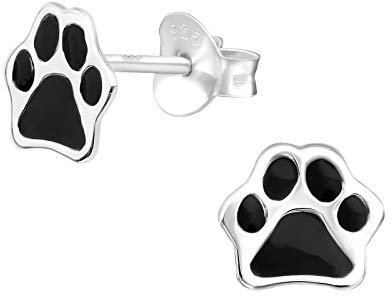 Bungsa Damen Ohrstecker Pfötchen schwarz aus .925 Sterling Silber