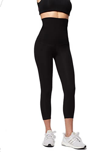 TLC Sport Women's Tummy Control with Figure Firming High Waist Crop Pant/Cropped Leggings-Black-Small (38)