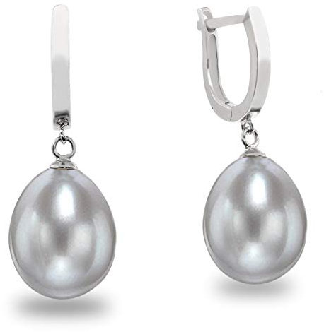 Damen Perlenohrringe, Süßwasserzuchtperlen Tropfenform 10,5-11 mm weiß und grau von Secret & You - Hochwertiges Sterling Silber 925