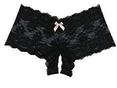 hanky panky Luxe Lace Crotchless Brief Black SM