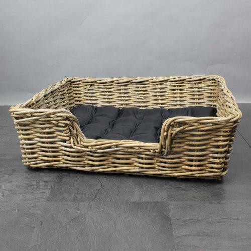 Hundekorb mit Kissen Haustierkorb Hundekörbchen Rattan, grau - 65x55x22 cm