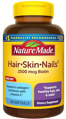 Nature Made Hair Skin and Nails with Biotin 2500 mcg, Dietary Supplement For Healthy Hair Skin and Nails Support, 120 Softgels, 120 Day Supply
