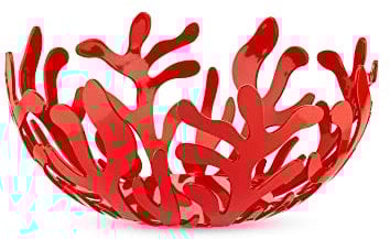 Alessi ESI01/21 Mediterraneo Obsthalter aus Edelstahl, epoxidharzlackiert, rot, Ø 21 cm