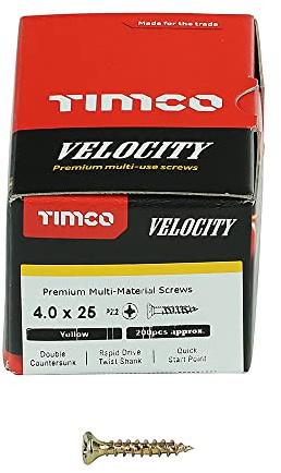 TIMCO Velocity Premium Multi-Use Countersunk Gold Woodscrews - 4.0 x 25 - Box of 200
