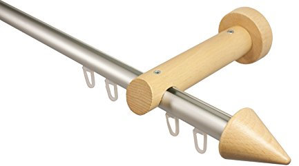 Innenlauf Gardinenstange aus Aluminium und Holz in Buche, 20 mm, Endstück Kegel, 240 cm (2 x 120 cm)