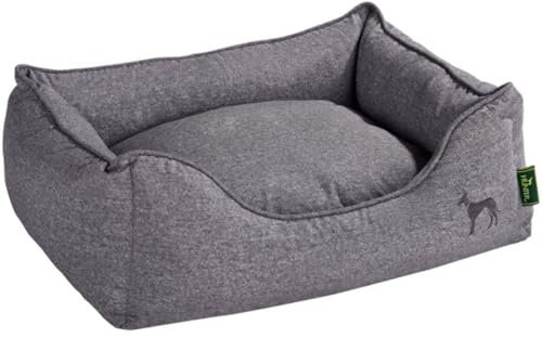 HUNTER Boston Hundesofa, Hundebett, Wendekissen mit Plüschbesatz,pflegeleicht, 60 x 50 cm, braun