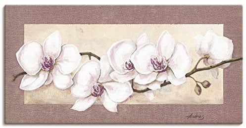 ARTLAND Wanddeko Leinwand Bilder Wandbild 150 x 75 cm Botanik Blumen Orchidee Malerei Creme A1TS Orchideenzweig_in Beerentönen