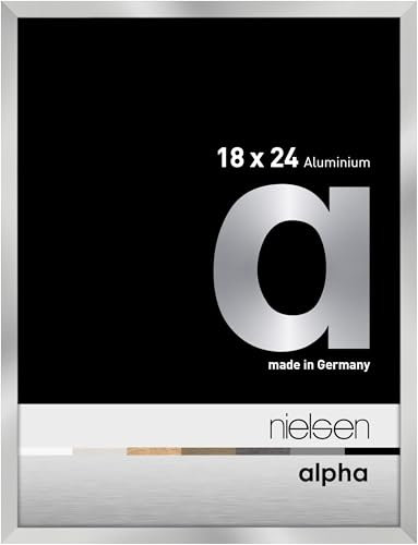 nielsen Bilderrahmen, 18 x 24 cm, Aluminium, Silber glanz, Fotorahmen zum Auftstellen und Aufhängen im Hoch- & Querformat, Echtglas, Alpha