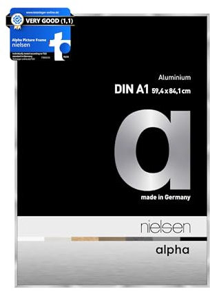 nielsen Alpha Polished Silver Aluminium Picture Frame - A1, 59.4x84.1cm - with Float Glass and Easy Push-Turn Clips - For Photos and Art