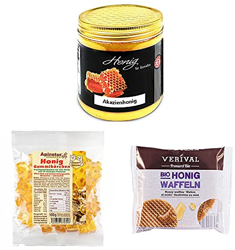 Schrader Probierpaket Honig, Akazienhonig, Honigwaffeln, Honig-Fruchtgummi (ca. 875g)