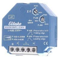 Eltako Universal-Dimmschalter ohne N-Anschluss, speziell für LED, TRIAC-Schalter, EIN-AUS-Schalter, blau