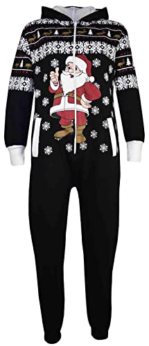 A2Z 4 Kids Girls Boys Novelty Christmas Santa Print - Xmas Onesie Santa Black 5-6