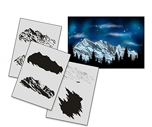 UMR-Design AS-163 Ski Mountain Airbrushschablone Step by Step Grösse M