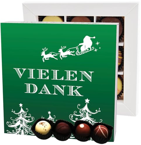 Hallingers Genuss Manufaktur Pralinen Weihnachts-Geschenk - ohne Alkohol, handmade aus Confiserie-Edelkakao in wertiger L-Geschenkbox Vielen Dank Grün, Weihnachten für Frauen Männer