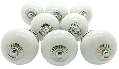 G Decor 8 x White Plain Round Ceramic Door Knobs Vintage Shabby Chic Cupboard Drawer Pull Handles by G Decor