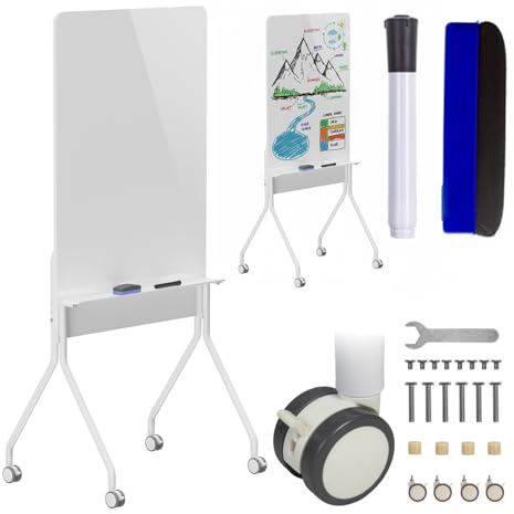 Ergo Office Mobile Whiteboard, Trocken Abwischbar, 119 x 79 cm, Vertikale, Einseitig, mit Arretierbaren Rollen und Praktischem Ablagefach für Büro, Schule, Konferenzraum (793x580x1770 mm)