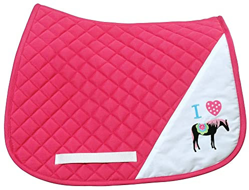 TuffRider I Heart Pony Girls Saddle Pad | Diamond Quilting Horse Riding Saddle Pad for Young Riders - Hot Pink