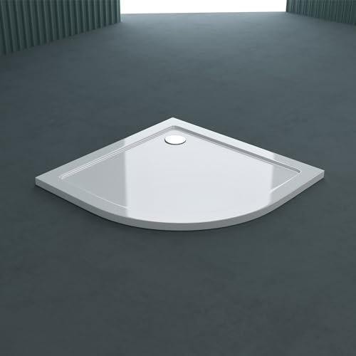 doporro Receveur de douche 80x80 bac à douche quart de cercle extraplat acrylique blanc Faro3 avec bonde AL02 80x80x4cm