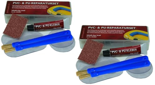 2er-Pack PVC- & PU-Reparatur-Set, Wasser- & UV- beständiges Plastik-Flickzeug für Schlauchboot Zelt Pool Gewebe Planen Markise Isomatte Luftmatratze aus Vinyl, PVC, PU
