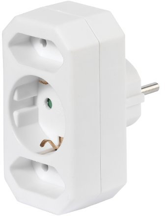 Vivanco A3 W Schuko-Adapter auf 1x Schukokupplung / 2x Eurokupplung, kompakt, weiß