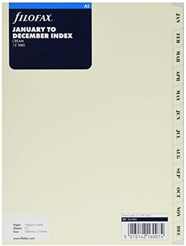 Filofax Register, Januar bis Dezember, A5, Cremefarben