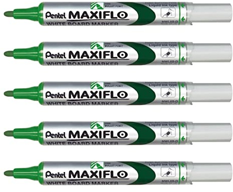 Pentel 5 Stück MWL5S Maxiflo Marker für Whiteboard, Grün