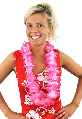 6 collane hawaiane Lei, 9 cm, a forma di fiore, per travestimenti, ghirlanda colorata, accessorio per feste in spiaggia (rosa)