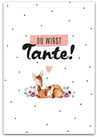 Him & I® - Du wirst Tante Postkarte - Schwangerschaftskarte zur Baby Ankündigung, Karte für die zukünftige Tante zur Ankündigung der Schwangerschaft - Maße: 16,5 cm x 11,5 cm