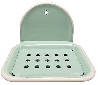 linoows Emaille Seifenschale, Nostalgie Seifenablage zum Hängen, Pastell Mint