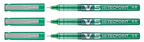 Pilot Pack of 3 Hi-Tecpoint V5 Rollerball Pens Liquid Ink Fine Point Greenaa