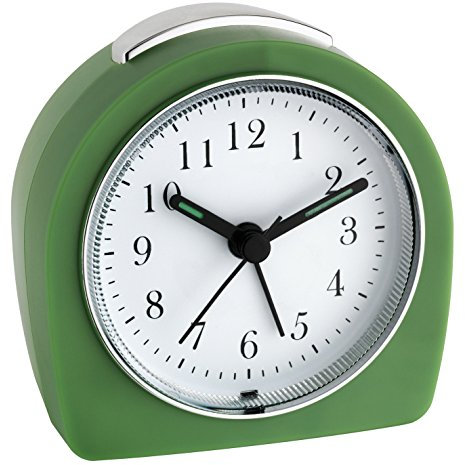 TFA Dostmann Analoger Wecker, 60.1021, leises Uhrwerk, Alarm mit Snooze-Funktion, Hintergrundbeleuchtung, grün, L 87 x B 55 x H 90 mm, 60.1021.04