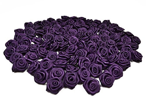 Rosen 15 mm x 100 Stück Satinrosen Aufnäher Deko Blumen Röschen zum Basteln Haarschmuck kleine Rosenköpfe Farbe: dunkel pflaume 285