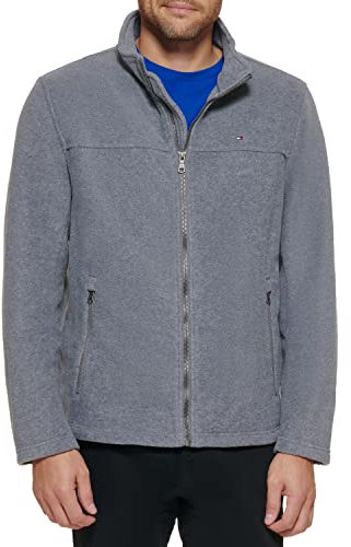 Tommy Hilfiger Herren او ا Klassische Polarfleecejacke mit Reißverschluss vorne Fleecejacke, Hellgrau, L