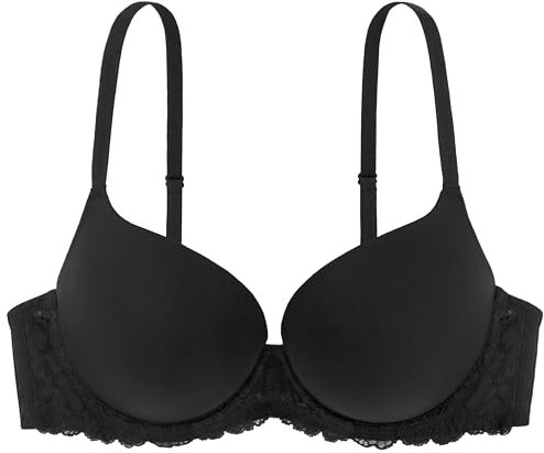 Dorina Damen Super Push Up BH mit Bügel, Formbügel und Spitze T-Shirt BH, Schwarz,75A