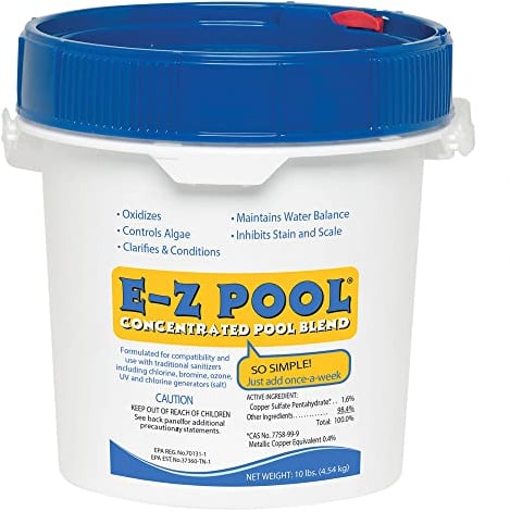 E-Z Pool Weekly All in 1 Concentrated Outdoor Swimming Pool Care Solution Blend with Copper Sulfate and Oxygen Enriching Formula, 10 Pound Bucket
