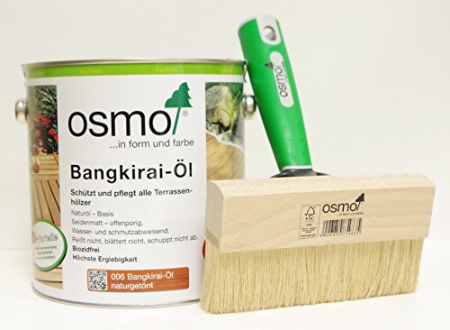 AB.Bauconcept GbR© Kombiangebot: Osmo Bangkirai-Öl 006 2,5 Liter und Osmo Fußbodenstreichbürste 150 mm