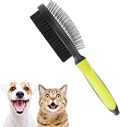 Nobleza Hundebürste für Hunde und Katzen,ausgestattet mit Duplex für Verschiedene Anwendungen,2in1 Hundebürste & Katzenbürste, Grün