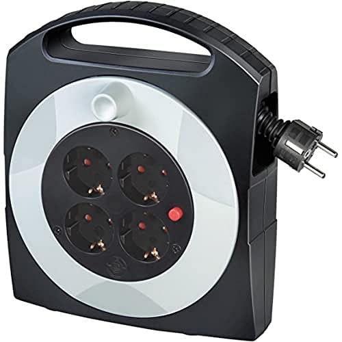 Brennenstuhl Primera-Line Kabelbox 4-fach/Mini-Kabeltrommel (Indoor-Kabeltrommel für Haushalt,10 m Kabel, MADE IN GERMANY) schwarz/grau