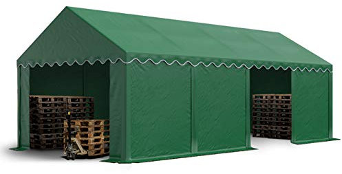 TOOLPORT Tendone deposito 4x8 m PVC 750 N verde scuro tenda capannone telaio perimetrale e rinforzo del tetto