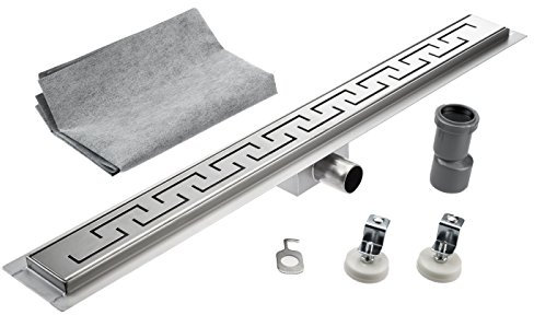 KOBERT GOODS Edelstahl-Rinne G028-90cm mit Siphon und Haarsieb als Komplett-Set Boden und Dusch-Ablauf Unterschiedliche Muster und Variationen in den Größen 50-120cm erhältlich