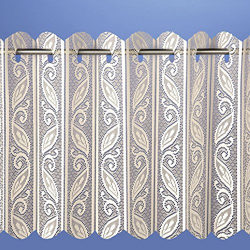 home-expression Pleated vertical blind cream champagne net curtain heavy thick floral print traditional lace net curtain 72 INCH (180CM) wide x 48 INCH (122CM) drop approx plain slot top