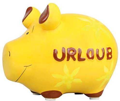 KCG Sparschwein Urlaub Spardose aus Keramik mit Gummi-Verschluss Kleinschwein 12,5 x 9 x 9 cm