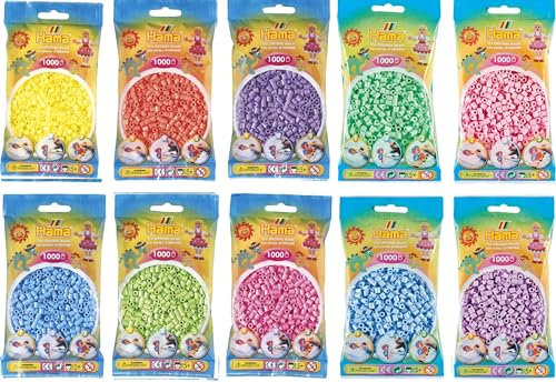 Hama MIDI Bügelperlen Konvulut : 10 Beutel Pastell : Pastell Gelb,Pastell Rot,Pastell Lila,Pastell Blau,Pastell Grün,Pastell Pink,Pastell Rose,Pastell Flieder,Pastell Eisblau,Pastell Mint