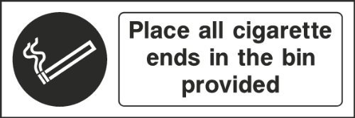 200mm x 66mm Place All Cigarettes In Bin Sticker ST-15531 [Self Adhesive Sign]