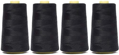 4 Konen Overlockgarn schwarz 50/2, 5000 Yards 100% Polyester Overlock Konen